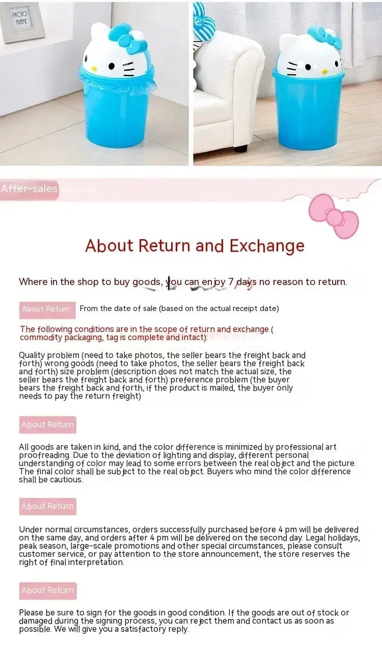 New Sanrio Hello Kitty Dustbin Trash Can Rubbish Bin Garbage Binsanrio Kawaii Trash Paper Basket Can Living Room Bedroom